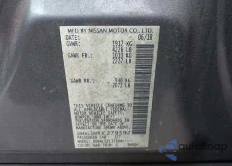 2018 Nissan Altima 2.5 Sv from USA, damaged, VIN 1N4AL3AP9JC279592
